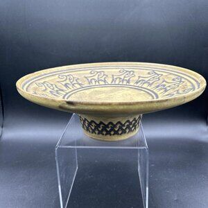 West Germany Signed Yellow and Brown Bowl Pottery with Texture and Designs